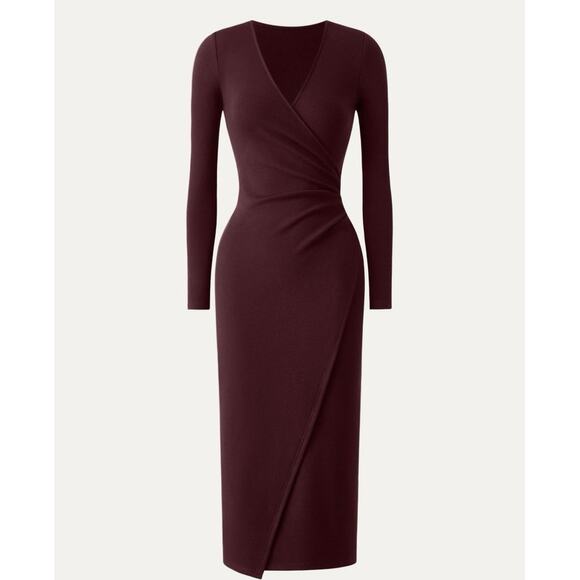 OGL Surplice Wrap Long Sleeve Dress color ESPRESSO NWT SIZE SMALL - Picture 4 of 4